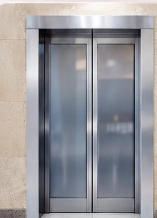 Glass panel elevator door