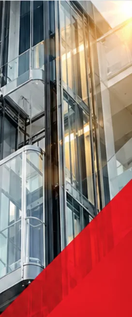 Panoramic glass elevator in a modern building