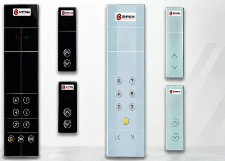 Landing and car operating panels in black and light glass finishes